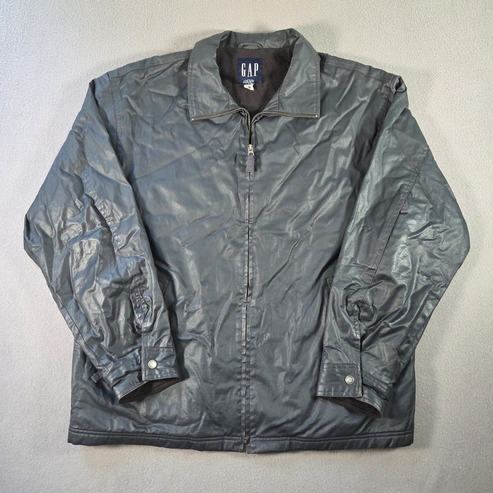 Vintage Gap Jacket Mens XL Black Coated Chore Zip Collared Fleece Lined Rain